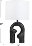 Modern Abstract Sculptural Table Lamp with Drum Shade, Black and White