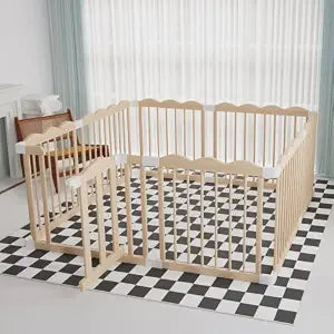 Wooden Baby Playpen 50x65x24In Adjustable Play Yard with Lock Gate