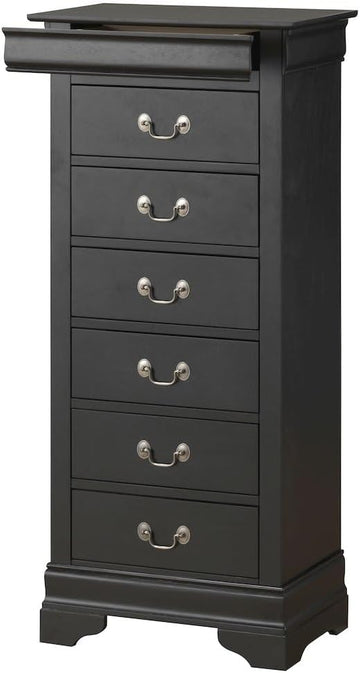 Louis Phillipe 6-Drawer Lingerie Chest in Black Finish - Tall Slim Bedroom Dresser with Dovetail Drawers - 22" W x