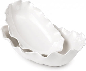 Ceramic Serving Bowls Set of 2, Large Serving Dishes for Party Entertaining, 12" & 16" Oval Deep Serving Platter