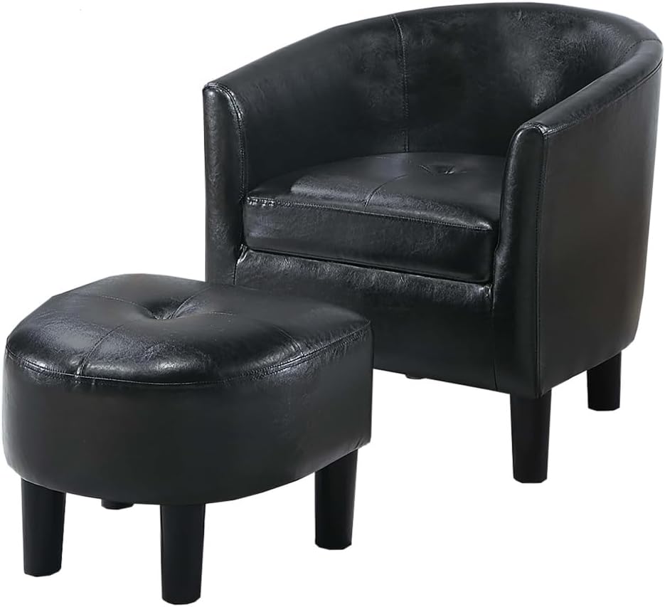 Modern Lounge Chair — Black Faux Leather