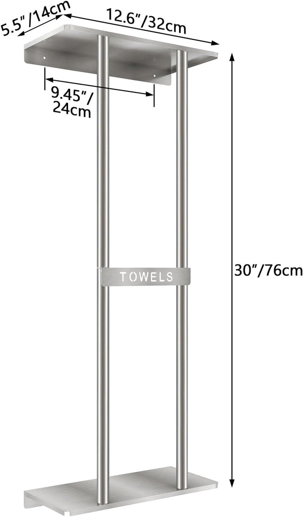 Bathroom Towel Storage , Wall Towel Rack for Rolled Towels, 30 inch Towel Holder Wall Mounted with Metal Shelf Can