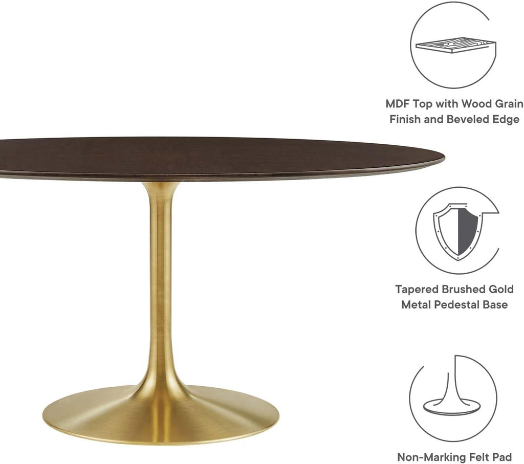 Inspired Saarinen Style Tulip Oval Pedestal Dining Table — Gold Cherry Walnut, 60″ Oval