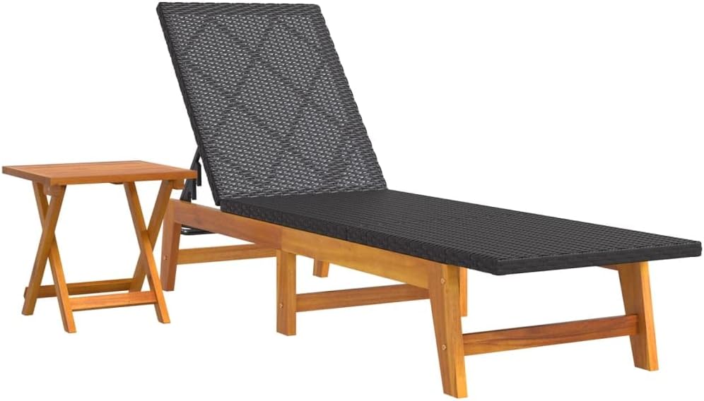 Outdoor Sun Lounger with Side Table, PE Rattan Reclining Chair for Garden Patio Poolside, Adjustable Backrest with