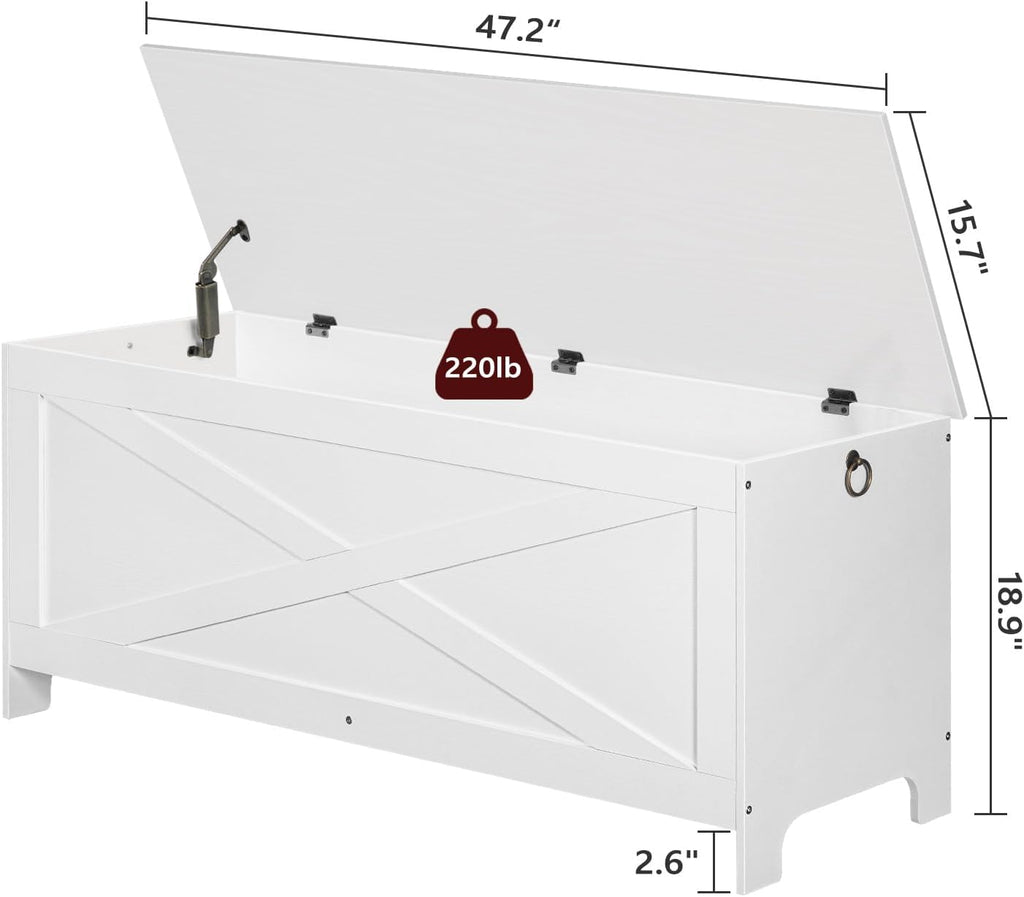 47.2" Storage Chest with Lid, Entryway Storage Bench with Safety Hinges, Large Toy Box , Sturdy Toy Storage