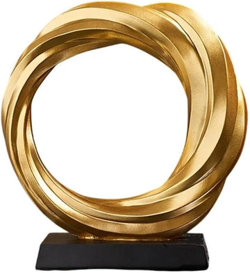 Modern Gold Resin Circle Sculpture, Abstract Design with Crystal Ball, 8.66 in Decorative Home Accent, or Entryway