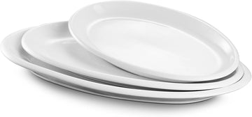 Large Serving Platter, 16"/14"/12" Oval Platters Oven Safe, White Serving Plates for Wedding Decor, Ceramic Serving