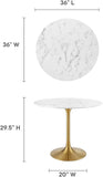 Lippa 36" Mid-Century Dining Table with Round Artificial Marble Top in Gold White