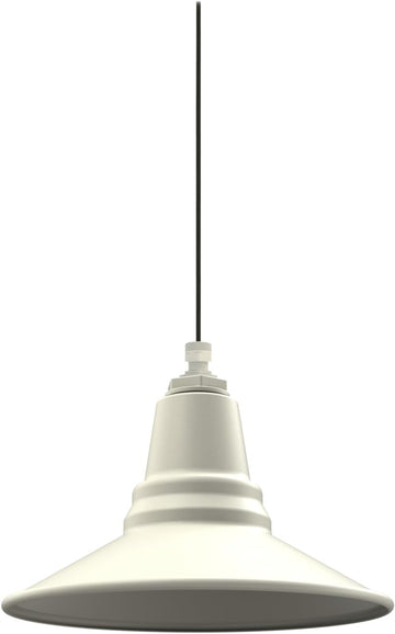 Woodman Farmhouse Pendant | Outdoor Ceiling Mounted | 12 inch Dome | 4' Black Cloth Cord| Kitchen Steel Light Made in America| Cream Exterior/Cream Interior