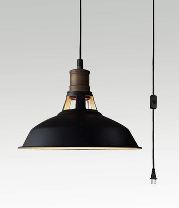 Black Plug-in Pendant Light Metal Barn Lights with On/Off Switch | 197 Inches Cord Renter Friendly Height Adjustable
