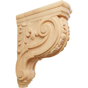 Large Hudson Acanthus Wood Corbels, 4"W x 10 1/2"D x 14"H, Red Oak