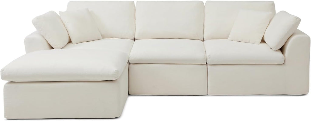 111" Cloud Modular Sectional Sofa, Deep Seat Memory Foam L-Shape Couch with Ottoman, Convertible Modular Sofa Couch