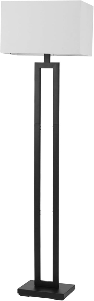 67046 58" Floor Lamp, Matte Black Finish, White Linen Rectangular Shade, Modern Geometric Cutout Des