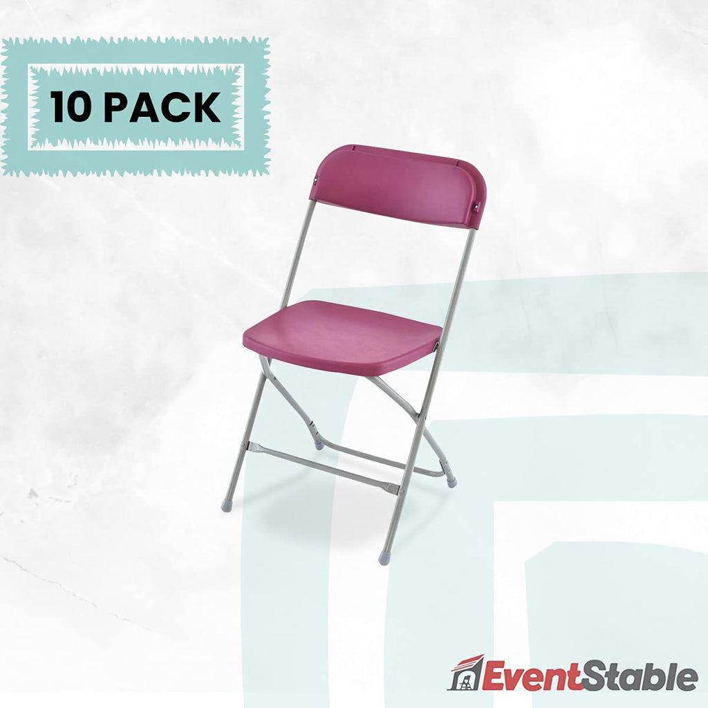 TitanPRO Stackable Plastic Folding Chair, Burgundy, 10-Pack