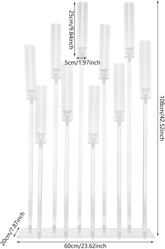 4-Piece Acrylic Candelabra Set, 10 Arms Clear Candlestick Holder with Rectangular Base LED Candles