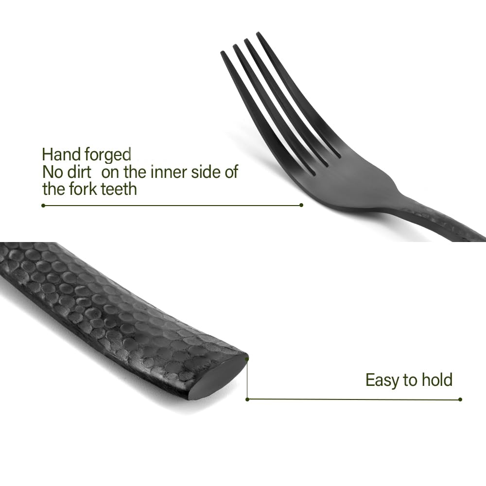 Matte Black Silverware Set Hammered 20 Pieces Service for 4
