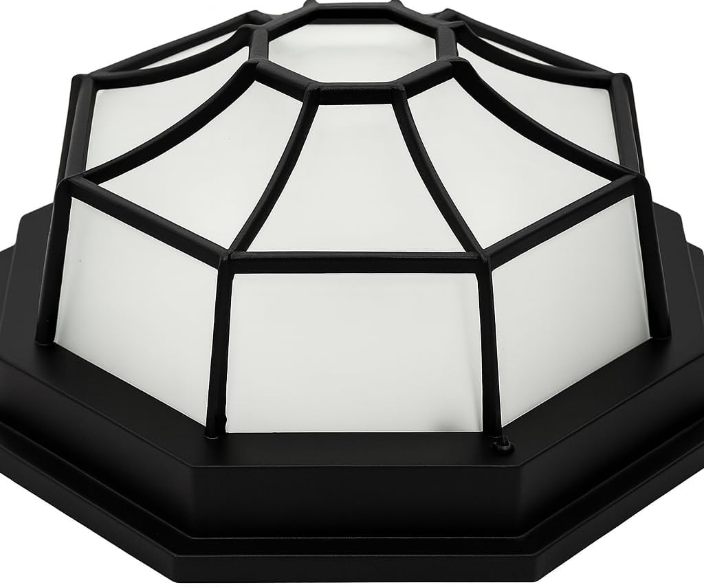 10.6" Octagonal Outdoor Flush Mount Ceiling Light, 13W 3000K 1250 Lumen Farmhouse Lantern