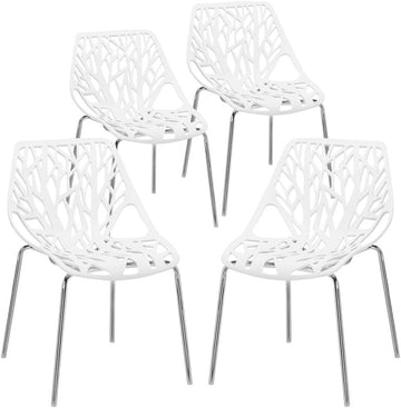 Modern Stackable Chair Set of 4,Kitchen White Dining Chairs,Birch Sapling Comfy Chairs for Dining Room,Living Room