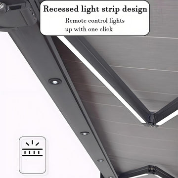 Outdoor Motorized Electric Retractable Awning with LED Lights - Waterproof Automatic Sun Protection Porch Balcony