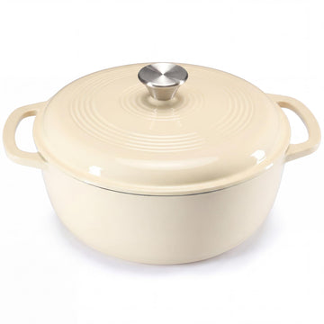 6 Quart Cast Iron Dutch Oven, Enamel Dutch Oven Pot with Lid Beige