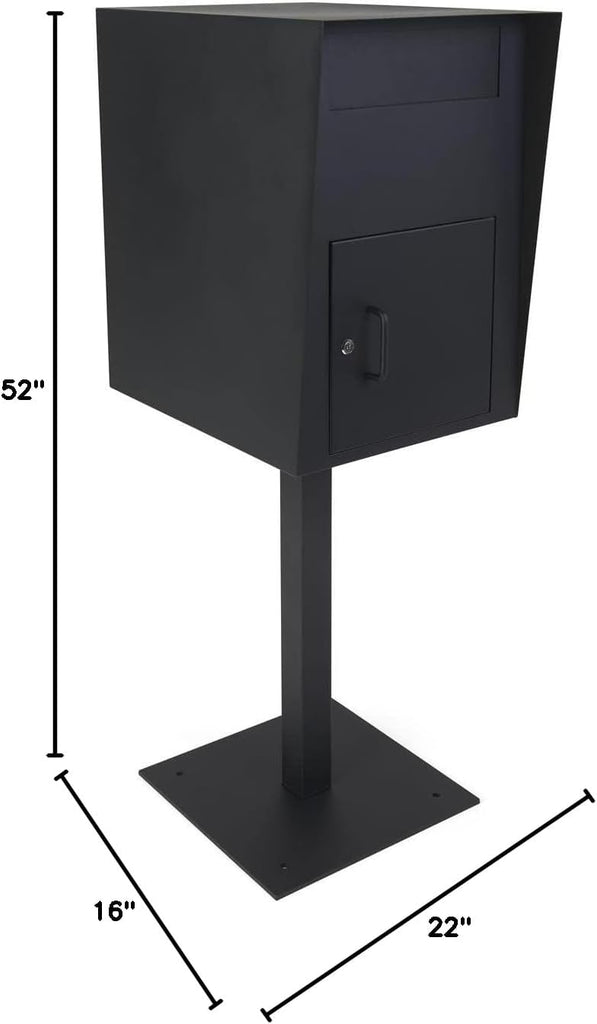 16 w x 52 h Outdoor Pedestal Drop Box w/ Permanent Mounting and Steel Build - Black (FDHDBBP1)
