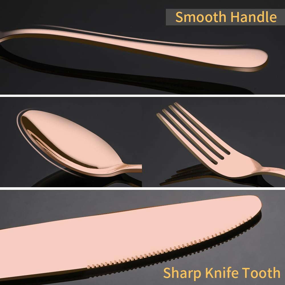 Rose Gold Silverware Set for 4, Flatware Cutlery Set 20 Piece