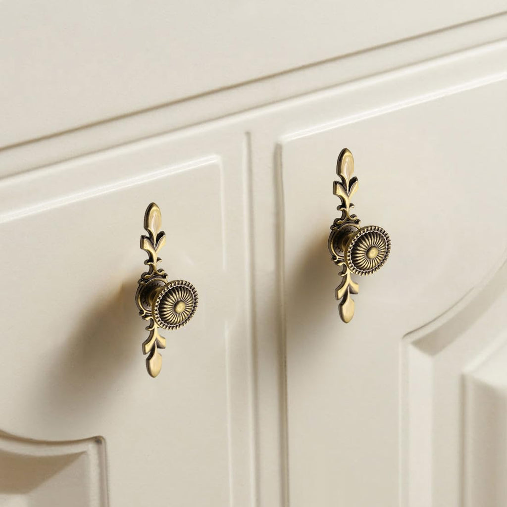 Vintage Cabinet Knobs, [4 Pack] Antique Brass Drawer Knobs with Backplate, Gold Knobs for Dresser, Kitchen