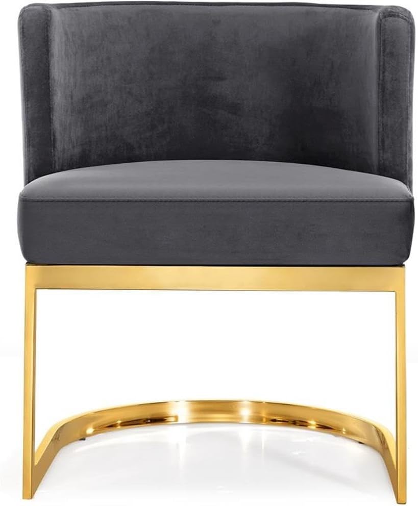 Modern, Contemporary Velvet Upholstered Dining Chair with Polished Gold Metal Frame, 24" W x 22" D