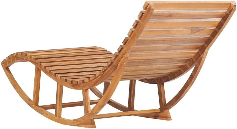 Teak Chaise Lounge Outdoor, 70.9"x23.6"x28.7" Waveform Wood Sun Lounger with Rocking Motion, Thick Brown Cushion