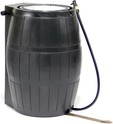 Rain Barrel, Flat-Back Rainwater Catcher with Spigots, 50 Gallon, Black - Portable Water Storage Container Tank