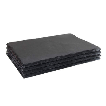 4 Pack 12 x 8 Black Slate Cheese Board with Natural Edge Dining Party, Charcuterie Stone Plates for Cake Fruit Meat
