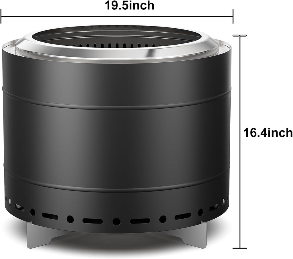 19.5 inch Smokeless Fire Pit with Carry Bag, Stainless Steel Outdoor Smokeless Firepit