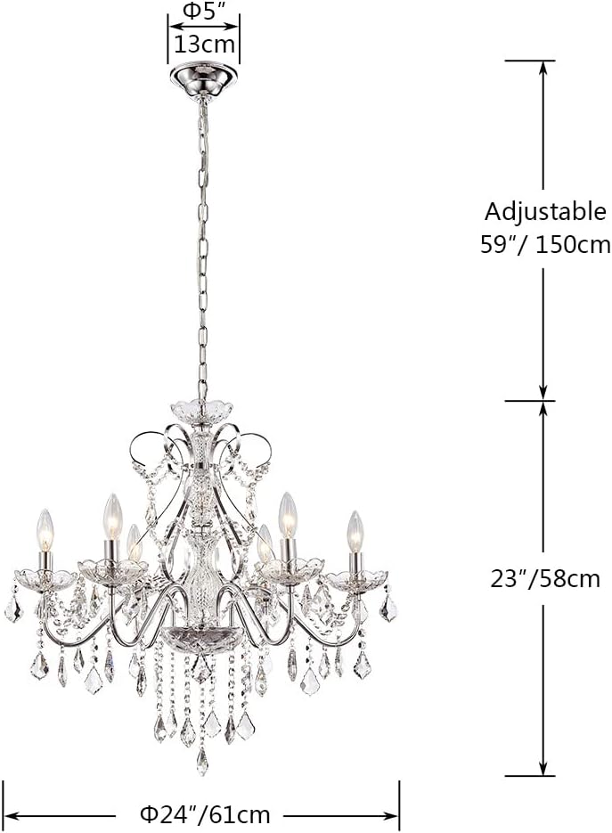 6 Light Crystal Chandelier Light Fixture Modern Chandelier Crystal Lighting, Crystal Pendant Raindrop Chandelier for Dining Room,Bedroom,Living Room,H23 x D24