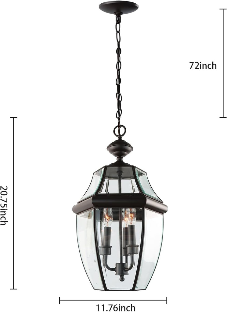 Large Outdoor Pendant Light Fixture 3-Light, 20in Modern Bronze Outdoor Chandelier Hanging Porch Light