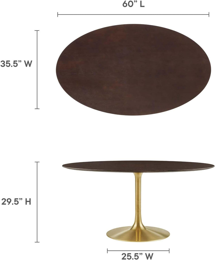 Inspired Saarinen Style Tulip Oval Pedestal Dining Table — Gold Cherry Walnut, 60″ Oval