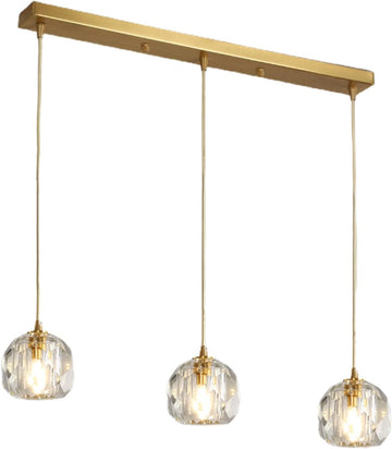 Crystal Chandelier _Light Fixture,All Copper Light Luxury Crystal Lamps Pendant Light,for Bedroom, Hallway, Bar Lighting,3 Heads Long Plate