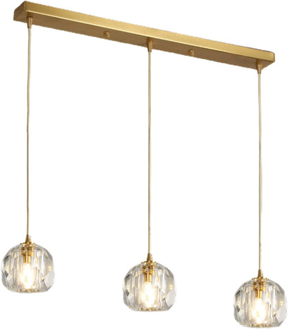 Crystal Chandelier _Light Fixture,All Copper Light Luxury Crystal Lamps Pendant Light,for Bedroom, Hallway, Bar Lighting,3 Heads Long Plate A116-B0BZMKW6GP