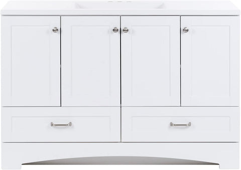 Spring Mill Cabinets Emlyn 48 Inch Bathroom Vanity with White Single Sink Top, 3 Cabinets, 2 Shelves, 2 Drawers