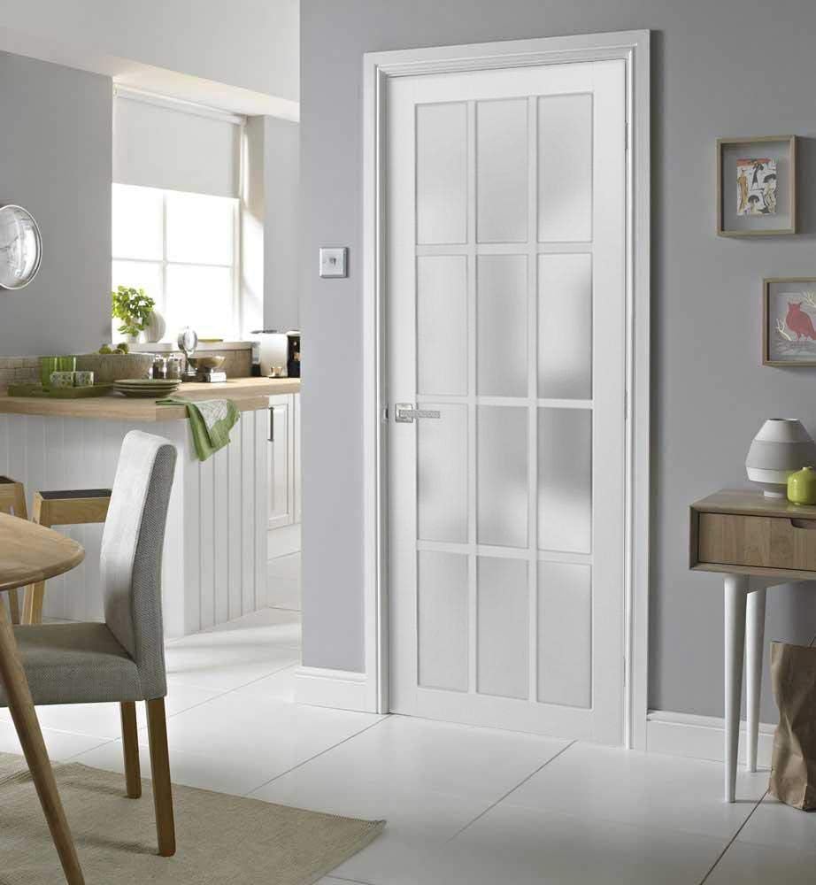 Solid French Door Frosted Glass 12 Lites 32x80 inches | Felicia 3312 Matte White | Single Regural Pa