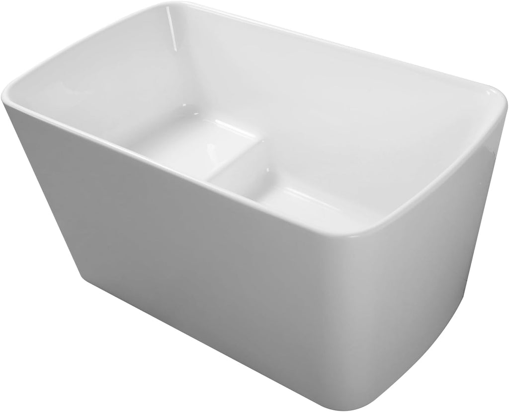 49" Acrylic Freestanding Bathtub - Japanese Square Soaking Tub with Built-in Seat & Toe-Tap Drain, Glossy White