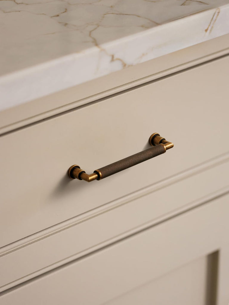 10 Pack Antique Brass Cabinet Pulls 5" Hole Center Knurled Vintage Drawer Pulls Bathroom Dresser Handles Hardware Bar