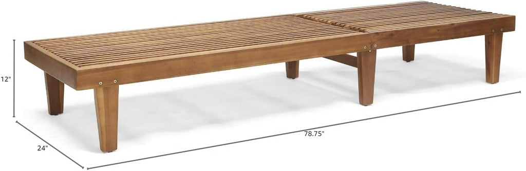 Outdoor Chaise Lounge Chair, Acacia Wood Frame Sunbathing Pool Lounger with 5-Position Adjustable Backrest, Patio