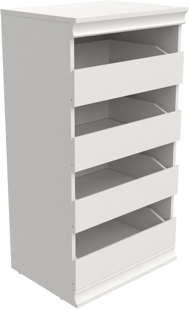 Modular Storage Unit with 4 Drawers, Wood Closet Organizer, Stacking, Full Backer, Storage, Decorative Trim, White
