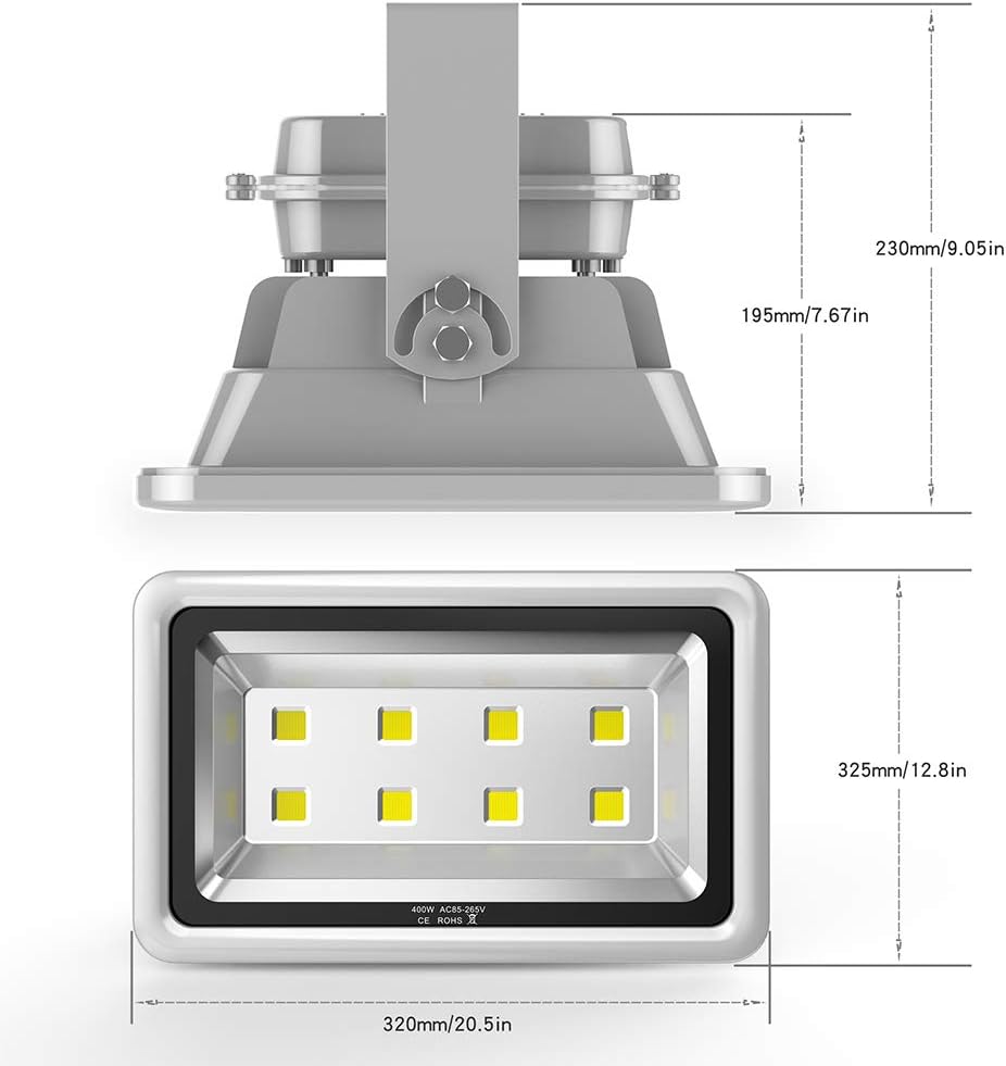 400W LED Flood Light Outdoor,2400W Equivalent 40000LM 6000K Daylight White Super Bright FloodLight with Plug,85-285V