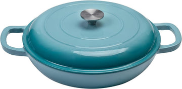 3.5QT Enameled Cast Iron Braiser Pan W/Lid,Shallow Dutch Oven,Blue | Enameled Braiser Pan Shallow Dutch Oven