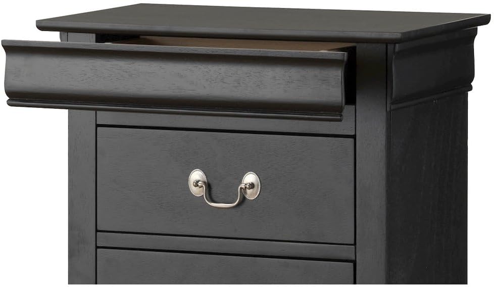 Louis Phillipe 6-Drawer Lingerie Chest in Black Finish - Tall Slim Bedroom Dresser with Dovetail Drawers - 22" W x