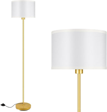 Gold Floor Lamps, Modern Standing Lamp with White Lamp Shades, Foot Switch, Simple Bright Pole Lamps Tall Lamp