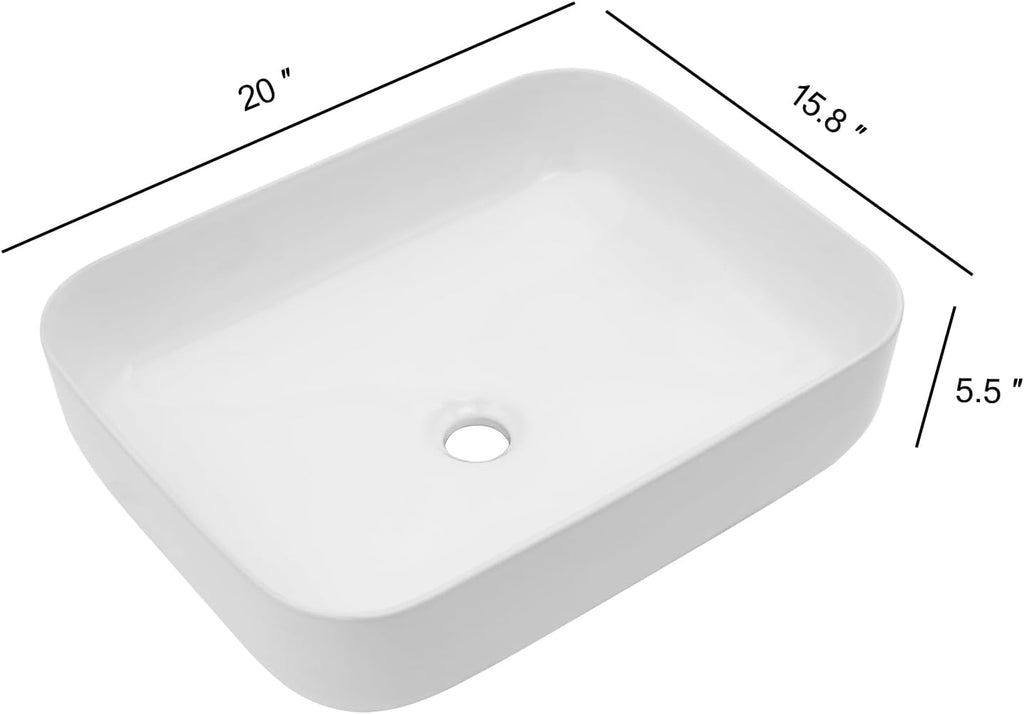 20x16 Inch Bathroom Vessel Sink Rectangule Bowl Sinks for Bathrooms White Vessel Sink Above Counter Rectangular
