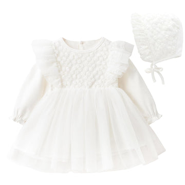 Baby Girl Christening Dress Classic Infant Baptism Wedding Tulle Dress for Spring