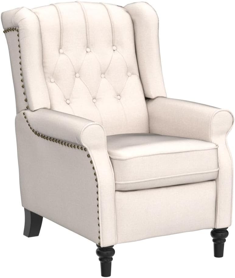 Push Back Recliner Chair, Mid Century Modern Wingback Chair, Comfy Armchair Fabric Living Room Chairs with Rivet